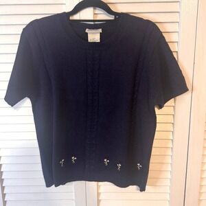 VTG NORTHERN RELFECTIONS Cottagecore‎ Floral Embroidered Sweater Tee SZ L
